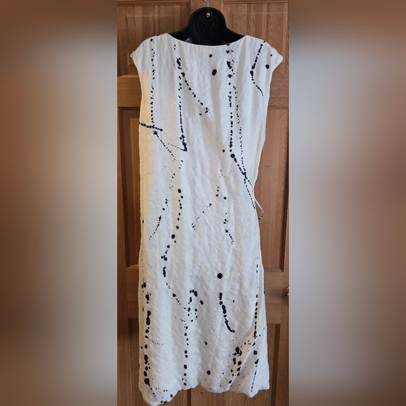 Vintage Hannoh Wessel Silk White and Black Paint Splatter Midi Dress Size 36 - Picture 9 of 12